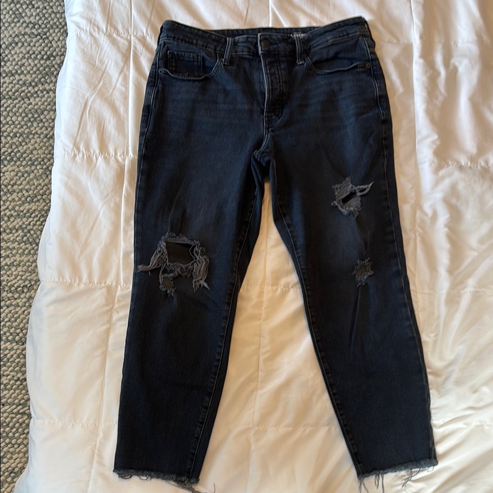 Old Navy Blue-Black Distressed Button-Fly Women's Jeans